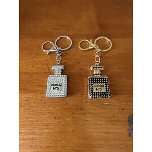 Perfume Bottle Rhinestone Keychains Set Gold Silver Black Bling Bag Charm NWOT